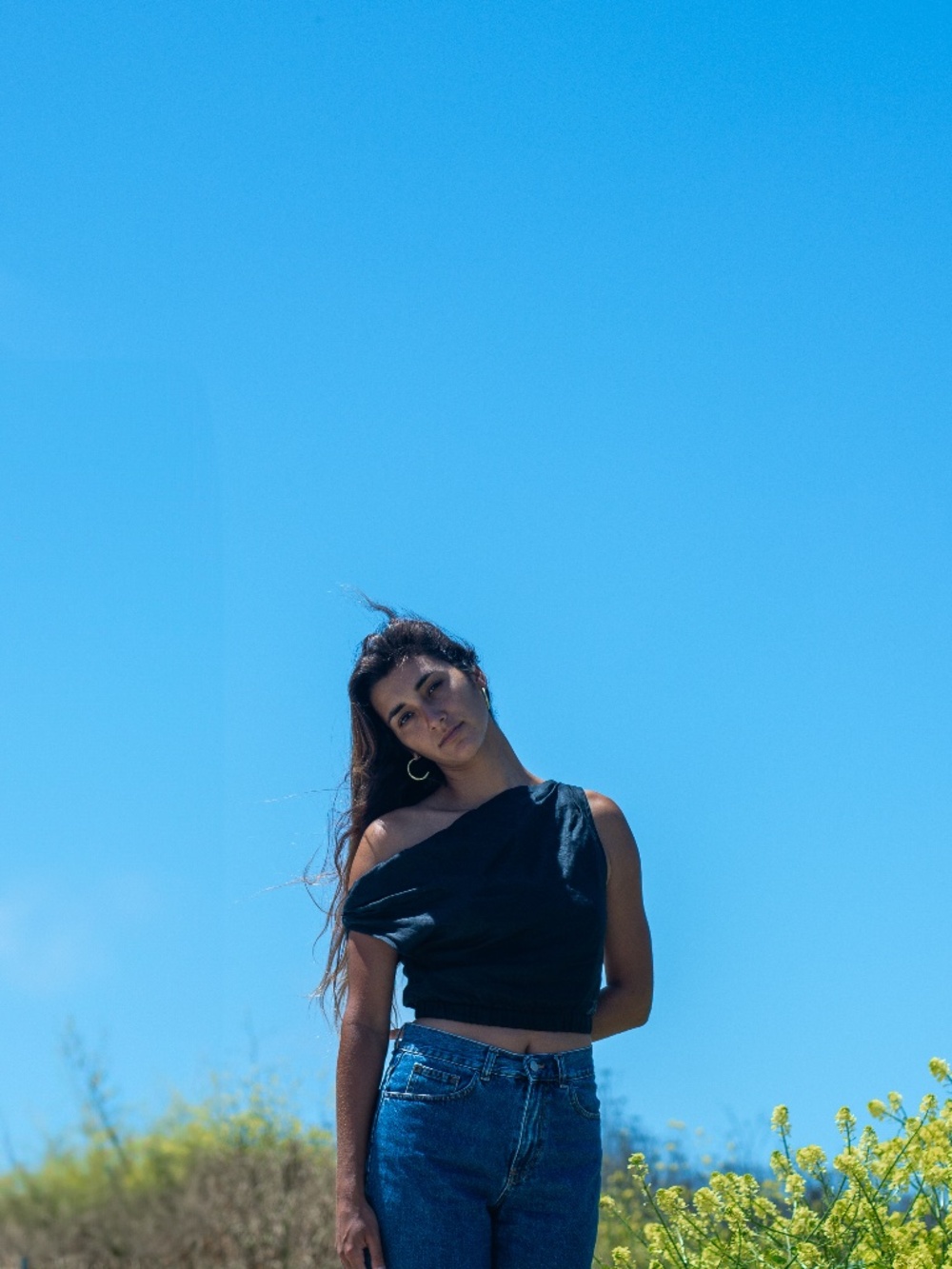 Black Linen Off Shoulder Crop Tank